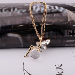 Crystal Angel Pendant Necklace for Women | Gold Tone Statement Necklace