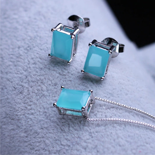 MIRAGE -Silver turquoise  blue  stone pendent earing set
