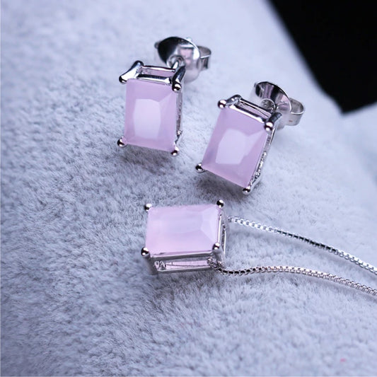 MIRAGE -Silver Pink  stone pendent earing set