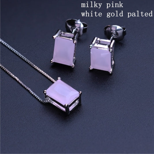MIRAGE -Silver Pink  stone pendent earing set