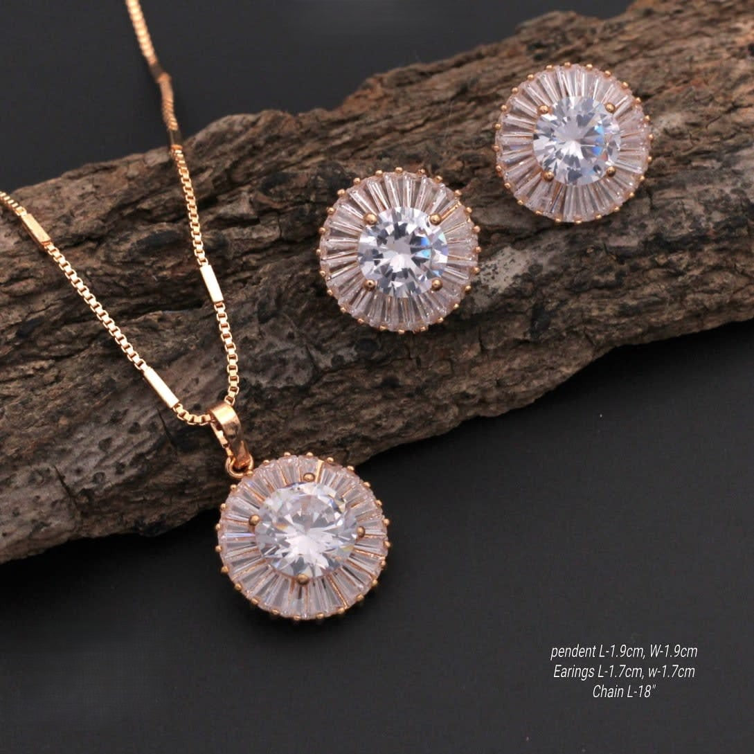 MIRAGE - Big Round Dimond Pendent Earing Set with Chain 