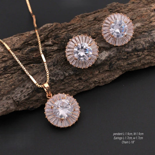 MIRAGE - Big Round Dimond Pendent Earing Set with Chain 