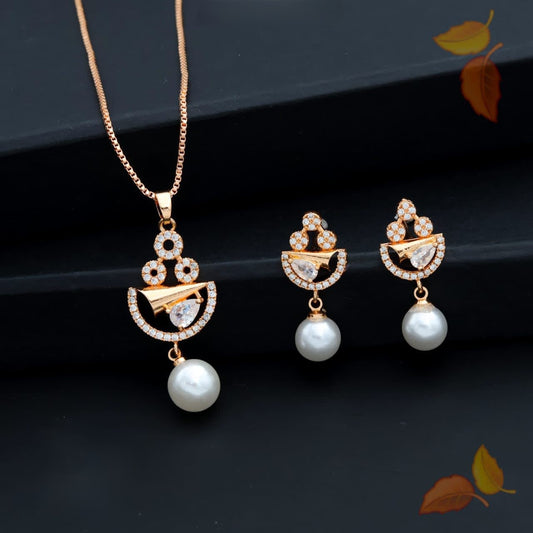MIRAGE - Stylish Golden Pendent earing Pearl set with chain 