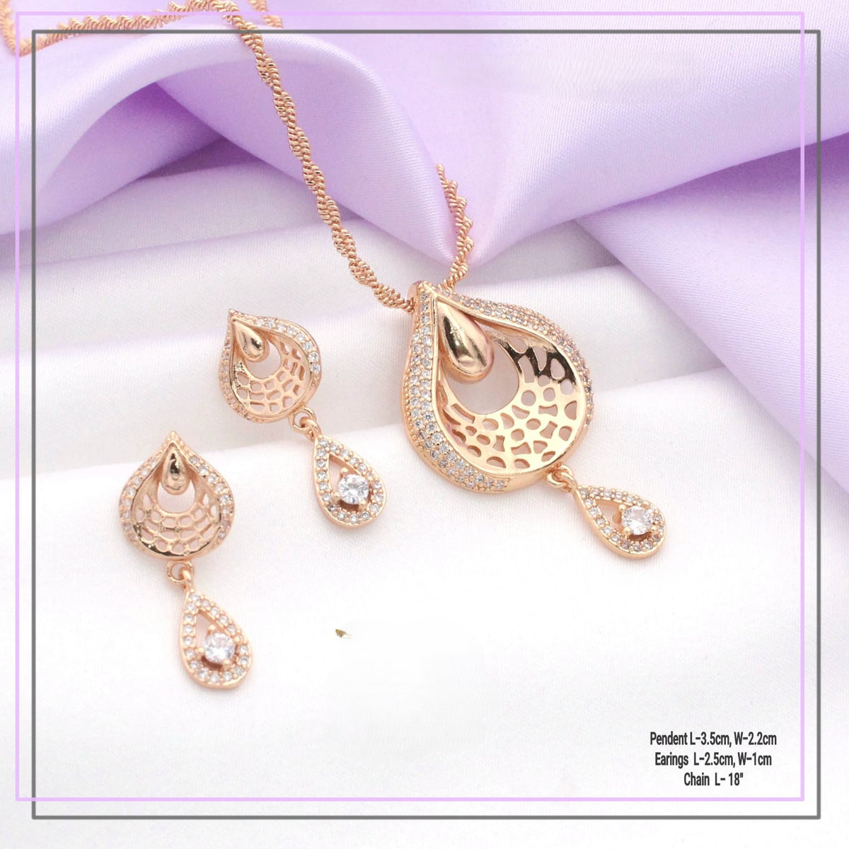 MIRAGE - Teardrop  golden Dimond Pendent Earing Set with  double twisted Chain 