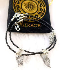 Mirage Black Bead Anklet With Silver Leaf