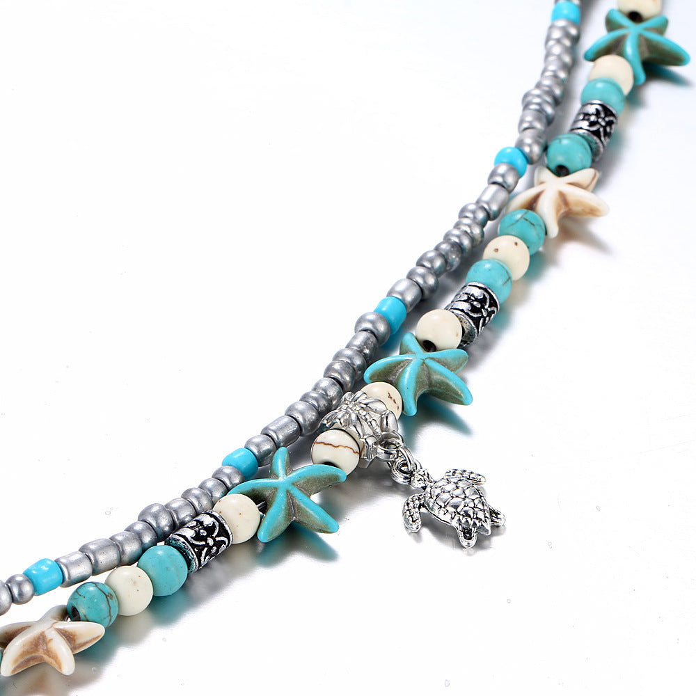 Mirage Turquoise Blue Beaded Bohemian  Anklet