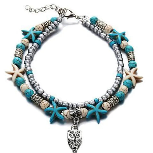 Mirage Turquoise Blue Beaded Bohemian  Anklet