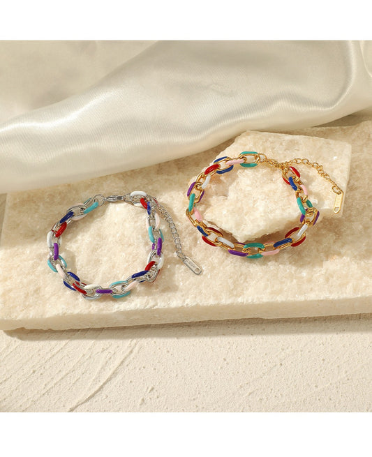 Mirage Beautiful Enamal Multicolor Link Chain Bracelet for Women | Trendy Everyday Gold-Tone Bracelet