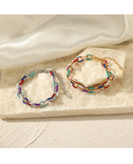 Mirage Beautiful Enamal Multicolor Link Chain Bracelet for Women | Trendy Everyday Gold-Tone Bracelet