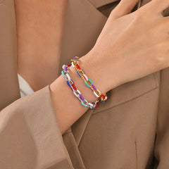 Mirage Beautiful Enamal Multicolor Link Chain Bracelet for Women | Trendy Everyday Gold-Tone Bracelet