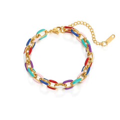 Mirage Beautiful Enamal Multicolor Link Chain Bracelet for Women | Trendy Everyday Gold-Tone Bracelet