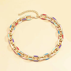 Mirage Beautiful Enamal Multicolor Link Chain Bracelet for Women | Trendy Everyday Gold-Tone Bracelet