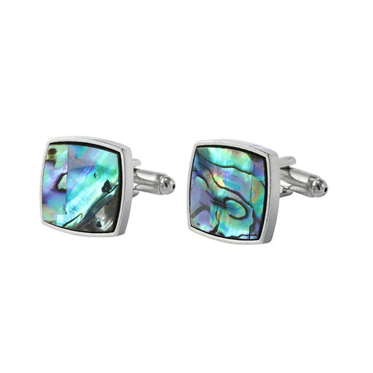 Elegant Square Mother of Pearl Cufflinks for Men – Silver Tone Formal Shirt Accessories