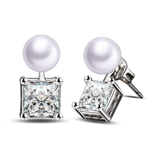 Mirage  Cubic Zircon Crystal and pearl two in one stud  Earrings for Women and Girls, for Daily Use, Office Use