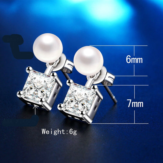 Mirage  Cubic Zircon Crystal and pearl two in one stud  Earrings for Women and Girls, for Daily Use, Office Use