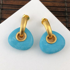 Mirage Sea Blue Drop Earrings- Golden