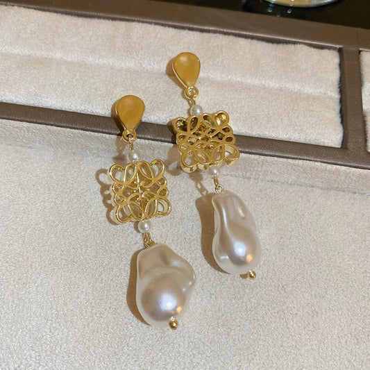 Mirage  Beautiful Long golden Victorian style Pearl earing