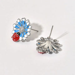 Cute Sweet Flower with ladybug  Enamel  Ear Studs