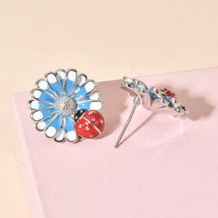 Cute Sweet Flower with ladybug  Enamel  Ear Studs