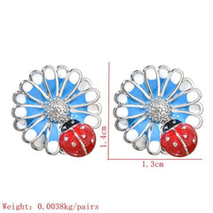 Cute Sweet Flower with ladybug  Enamel  Ear Studs