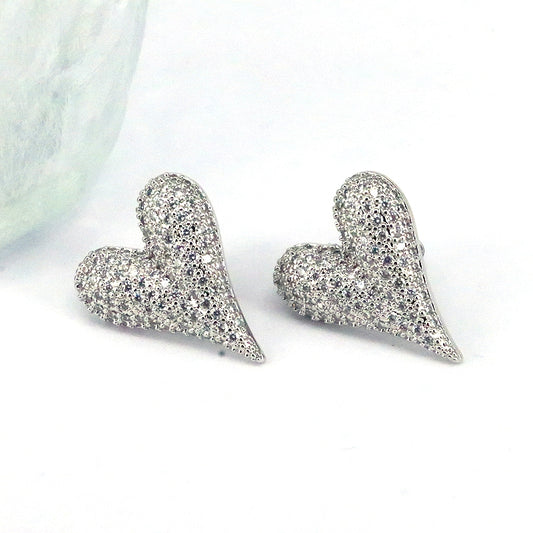 Simple Style  Heart Shape Plating Inlay Copper Zircon Silver Plated Ear Studs