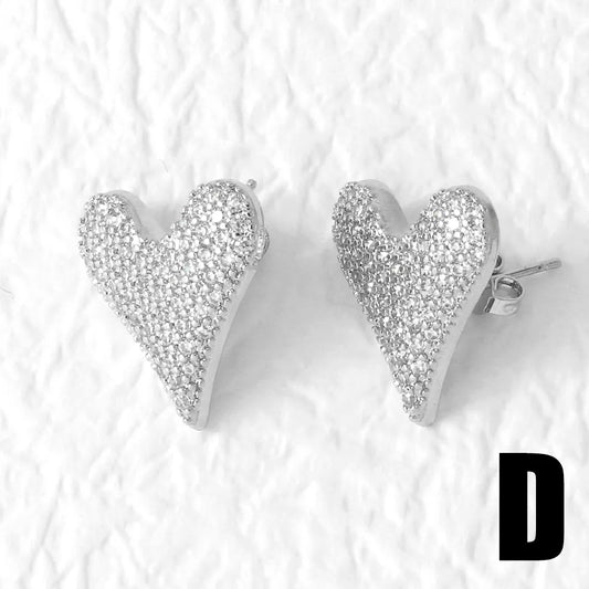 Simple Style  Heart Shape Plating Inlay Copper Zircon Silver Plated Ear Studs