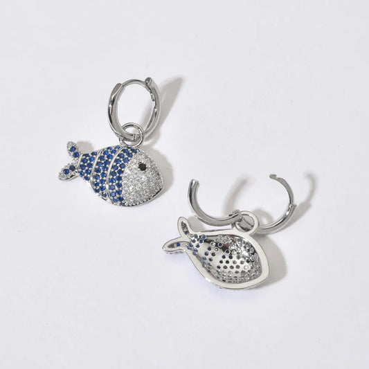 Mirage Cute Fish Plating Inlay Copper Zircon Silver Plated Drop Earrings