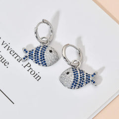 Mirage Cute Fish Plating Inlay Copper Zircon Silver Plated Drop Earrings