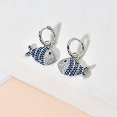 Mirage Cute Fish Plating Inlay Copper Zircon Silver Plated Drop Earrings