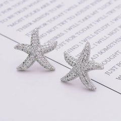 Cute Starfish Plating Inlay Copper Zircon White Gold Plated Ear Studs