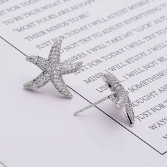 Cute Starfish Plating Inlay Copper Zircon White Gold Plated Ear Studs