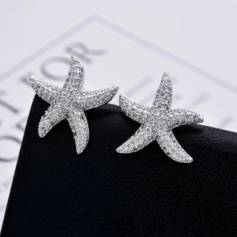 Anti Tarnish Starfish Stud Earrings for Women | Crystal Ocean-Inspired Earrings | The Mirage Fashion