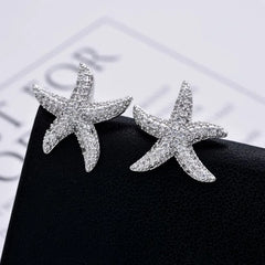 Cute Starfish Plating Inlay Copper Zircon White Gold Plated Ear Studs