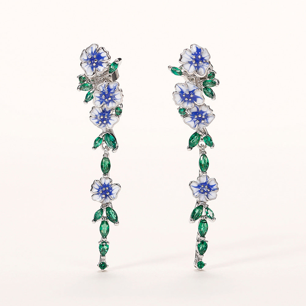 Mirage Fairy Style Retro Flower Enamel Inlay Copper Zircon Drop Earrings