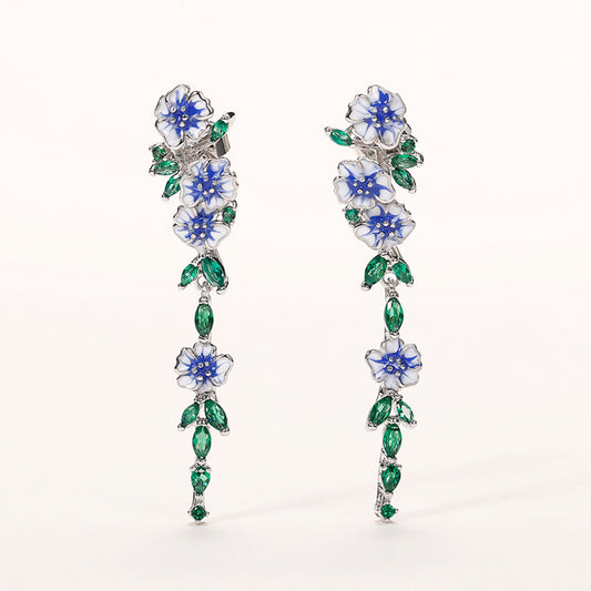 Mirage Fairy Style Retro Flower Enamel Inlay Copper Zircon Drop Earrings