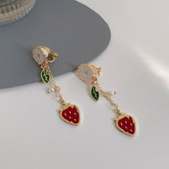 Mirage  Sweet Leaves Flower Strawberry Enamel Plating Drop Earrings