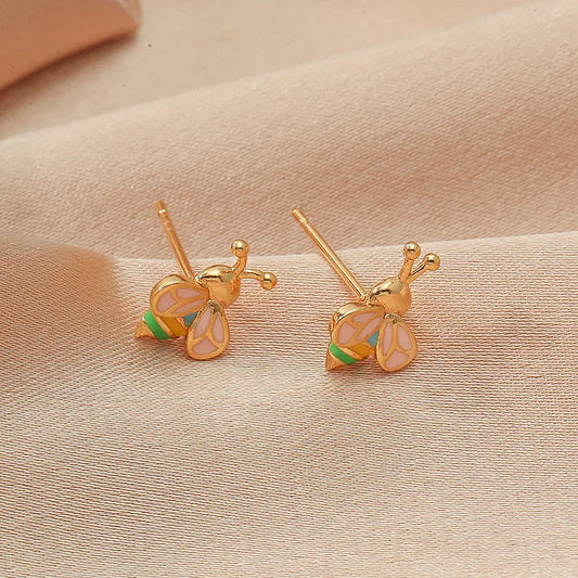 Mirage Cute Miniature Golden  Enamel  bee stud earrings