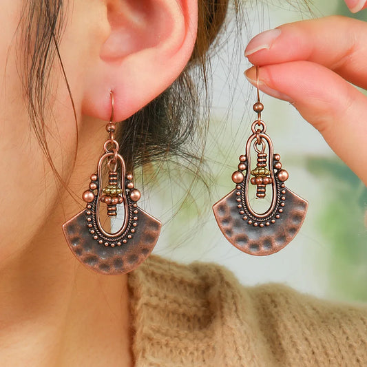 Antique Copper Tribal Drop Earrings | Handcrafted Boho Statement Jewelry by The Mirage Fashion