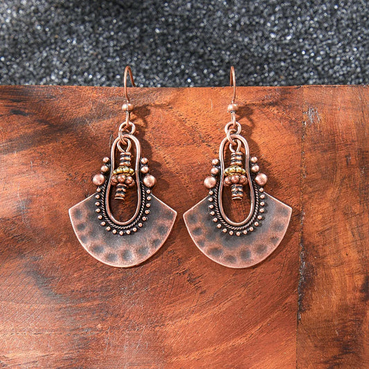 Antique Copper Tribal Drop Earrings | Handcrafted Boho Statement Jewelry by The Mirage Fashion