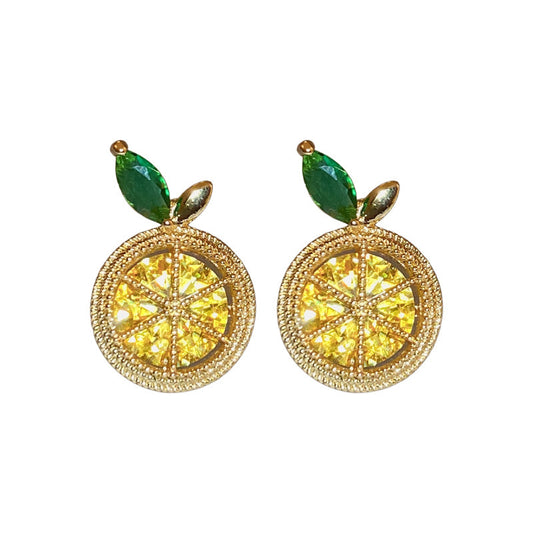 Citrus Crystal Stud Earrings with Green Accent | Luxury Gold Statement Earrings for Women – The Mirage Fashion