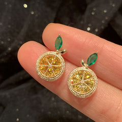 Citrus Crystal Stud Earrings with Green Accent | Luxury Gold Statement Earrings for Women – The Mirage Fashion