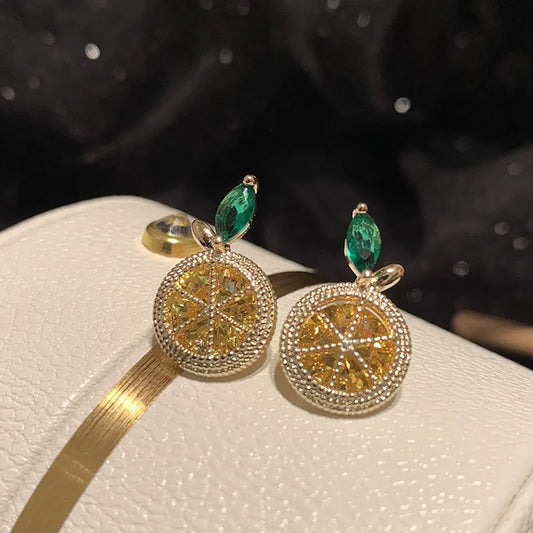 Citrus Crystal Stud Earrings with Green Accent | Luxury Gold Statement Earrings for Women – The Mirage Fashion