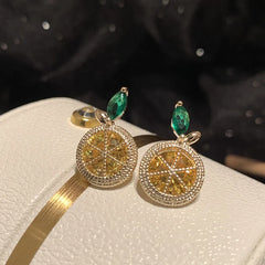 Citrus Crystal Stud Earrings with Green Accent | Luxury Gold Statement Earrings for Women – The Mirage Fashion