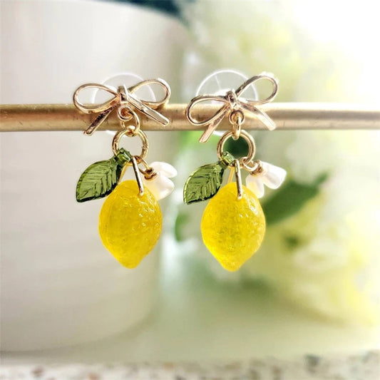 Cute Lemon Drop Earrings in Gold Finish | Playful Summer Statement Earrings for Women – The Mirage Fashion
