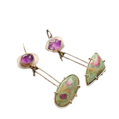 Vintage Geometric Stone Drop Earrings with Purple Accent | Artistic Statement Earrings for Women – The Mirage Fashion