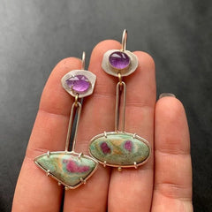 Vintage Geometric Stone Drop Earrings with Purple Accent | Artistic Statement Earrings for Women – The Mirage Fashion