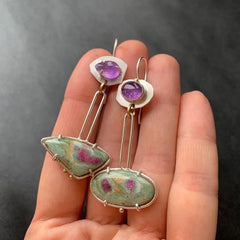 Vintage Geometric Stone Drop Earrings with Purple Accent | Artistic Statement Earrings for Women – The Mirage Fashion