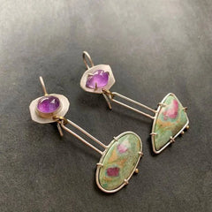 Vintage Geometric Stone Drop Earrings with Purple Accent | Artistic Statement Earrings for Women – The Mirage Fashion