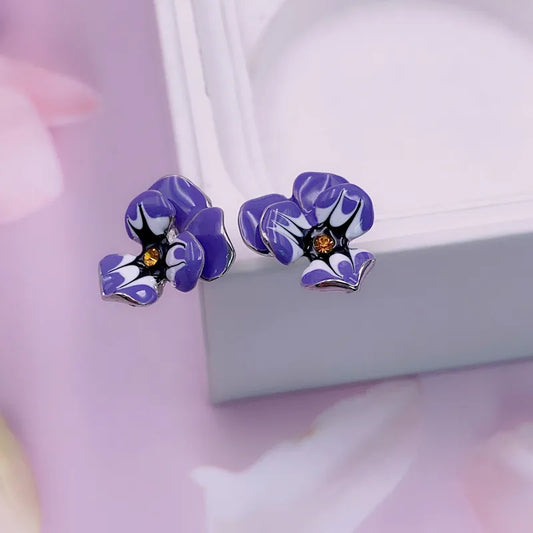 Purple Floral Enamel Stud Earrings | Cute Flower Statement Earrings for Women – The Mirage Fashion