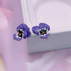 Purple Floral Enamel Stud Earrings | Cute Flower Statement Earrings for Women – The Mirage Fashion